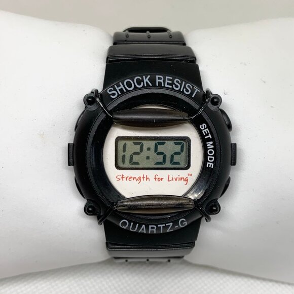 Vintage digital Quartz watch 39mm “strength for living”black tone plastic band i - Picture 1 of 5